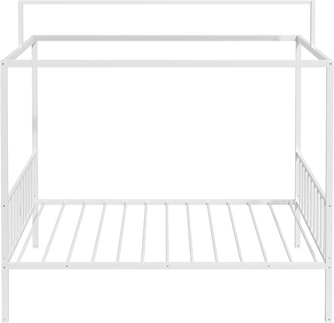 Merax Twin Size 3-in-1 Convertible Montessori Floor Bed, Metal House Bed Framefor Kids, Montessori Floor Beds with Fence,Playhouse for Kids,White