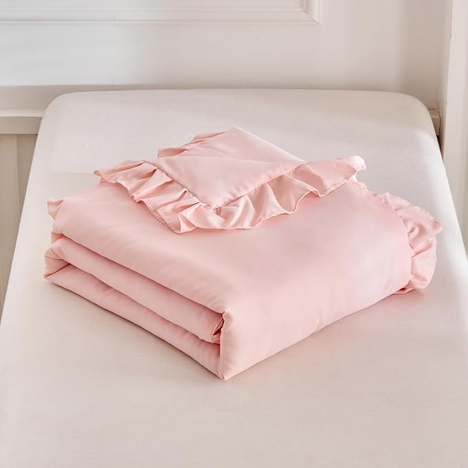 Ruffled Toddler Blanket Ruffle Comforter for Baby Toddler Girls, Soft Cozy Cute Quilted Blanket Breathable Microfiber Comfortable Down Alternative Small Size Quilt with Ruffle - 43"x 60" Light Pink
