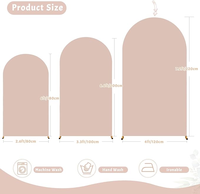 Nude Arch Cover 7.2FT Spandex Fitted Wedding Arch Stand Covers Round Top Chiara Arch Covers Stretchy Backdrop Cover for Birthday Party Ceremony Banquet Decoration