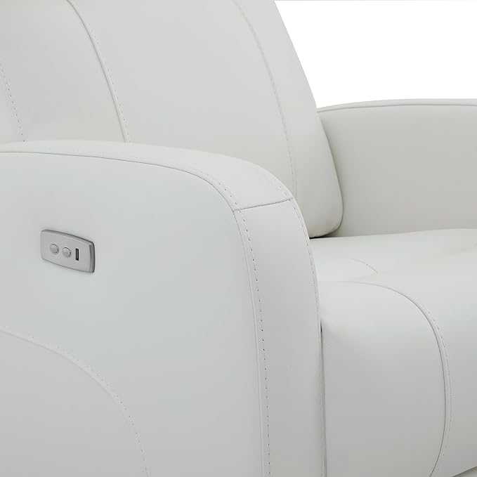 CHITA Genuine Leather Power Swivel Glider Recliner Chair, FSC Certified Double Layer Backrest Truck Armrest Recliner Chair Sofa for Living Room-White