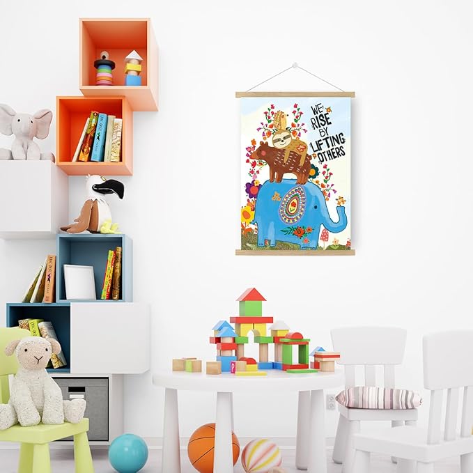 Qswo Inspirational Quotes Wall Decor for Kids,We Rise by Lifting Others Wall Art Poster Hanger Frame,Motivational Hanging Canvas Wall Decor for Kids Room Dorm Nursery