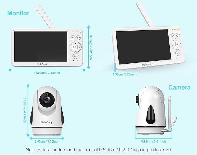 HelloBaby Baby Monitor with Camera & Audio,6" Global First IPS Display 30H Battery, Video Baby Monitor No WiFi,2-Way Talk,ECO,Pan Tilt & Night Vision,1000ft, for Parents, Elderly & Pets This Christmas