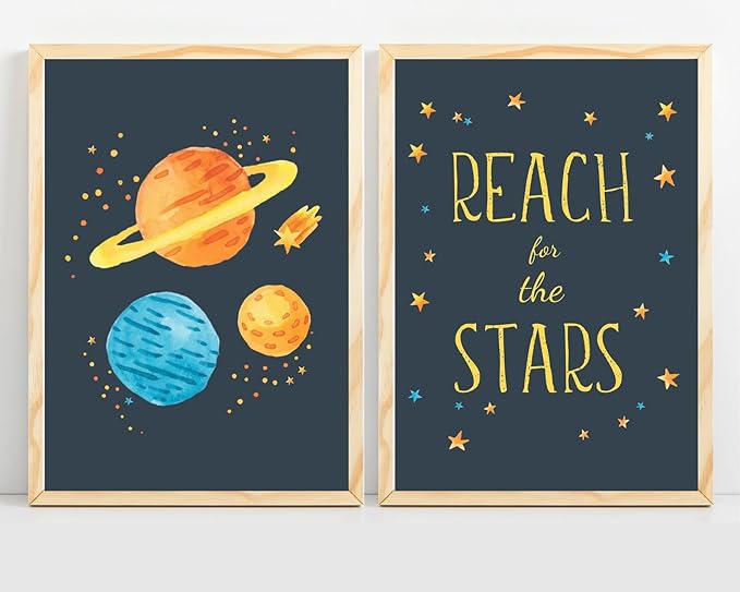 VUVUKU Space Themed Nursery Prints Outer Decor Art For Baby Boy Kids Room Playroom Wall