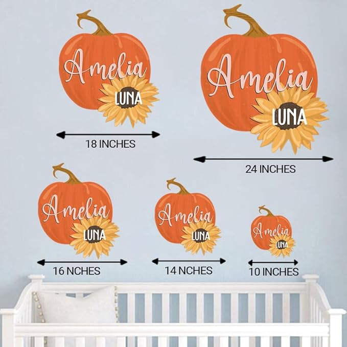 IZI POD Personalized Wooden Name Sign, Round 3D Nursery Name Sign, Pumpkin Sunflower Nursery, Baby Name Sign, Wooden name signs for nursery, Little Pumpkin Decor, Baby Shower, Name signs for kids gift/14, Design 14