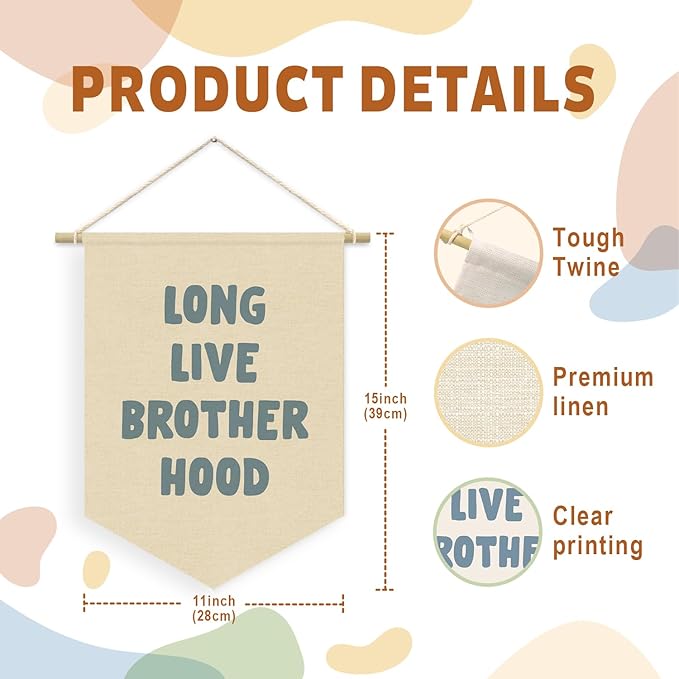 Long Live Brother Hood Banner Blue Decor Boy Room Decor,Nursery Playroom Wall Decor For Boys Bedroom Toddler Decorations Teen Boy Room Decor, Wall Hanging Pennant Flag Banner 15x11in