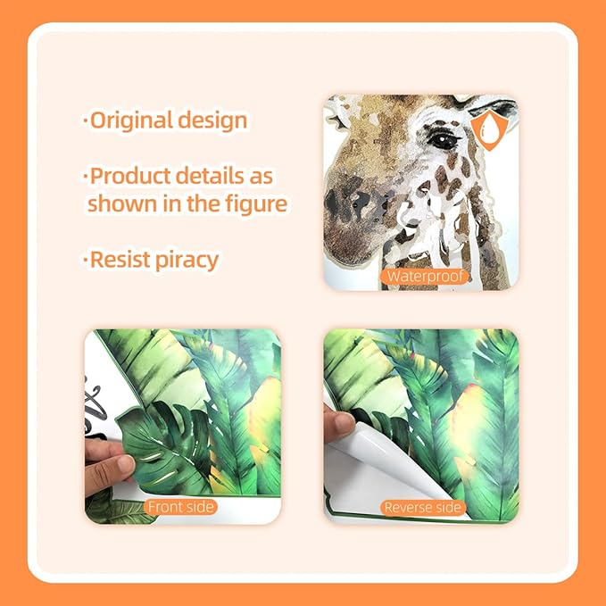 Large Giraffe Wall Decals Boho Sun Tropical Green Leaves As Tall As a Giraffe Wall Stickers for Boys Bedroom Toddler Room Nursery Daycare Classroom Wall Decor