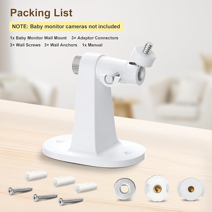 Adjustable Baby Monitor Wall Mount for HelloBaby HB6550/HB6550 Pro/HB6560/HB65/HB6240/HB6339 & ANMEATE SM935E, 360° Swivel Baby Monitor Stand Adhesive Wall Mount with Perfect View and Easy to Install