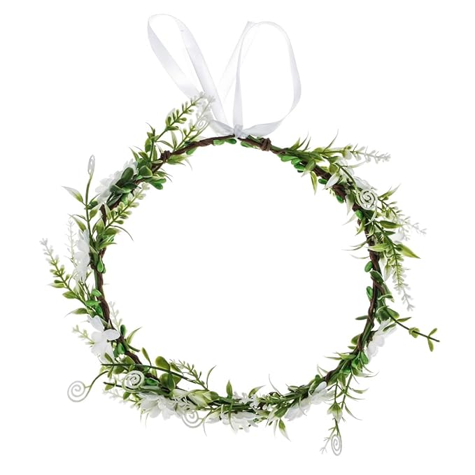 DDazzling Green Leaf Floral Crown Eucalyptus Flower Women Girls Headband Flower Headpiece Bridal Halo Photo Prop (Sunflower White)