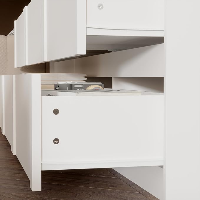 9 Drawer Dresser Chest of Drawers, Modern White Dresser for Bedroom, 63” Wide Drawer Chest, No Handles, Arch-Shape Pattern, 9 Drawer Cabinet, 13.8”D x 63”W x 31.5”H