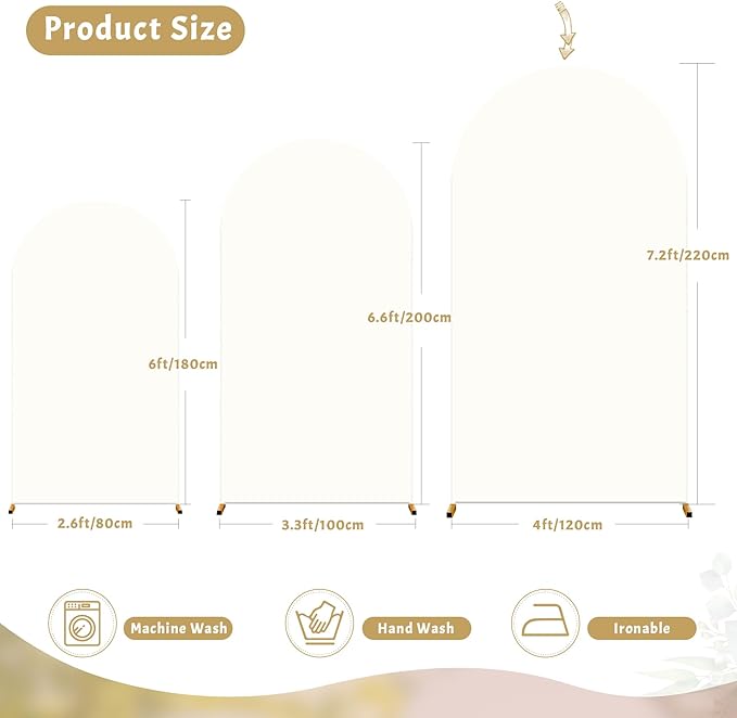 Ivory Arch Cover 7.2FT Spandex Fitted Wedding Arch Stand Covers Round Top Chiara Arch Covers Stretchy Backdrop Cover for Birthday Party Ceremony Banquet Decoration