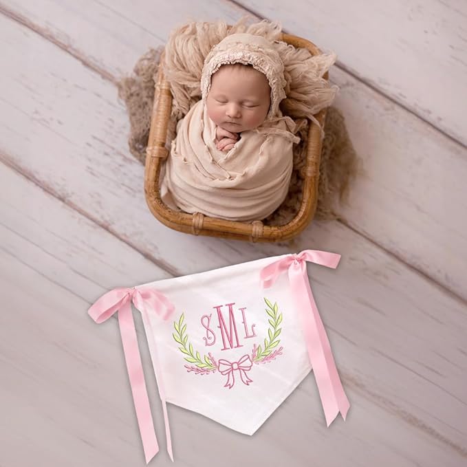 EMBROIDERED Name Baby Banner, Baby Flag with Monogram Name, Personalized Baby Name Sign, Customizable Baby Name, Baby Announcement Sign for Hospital (01)