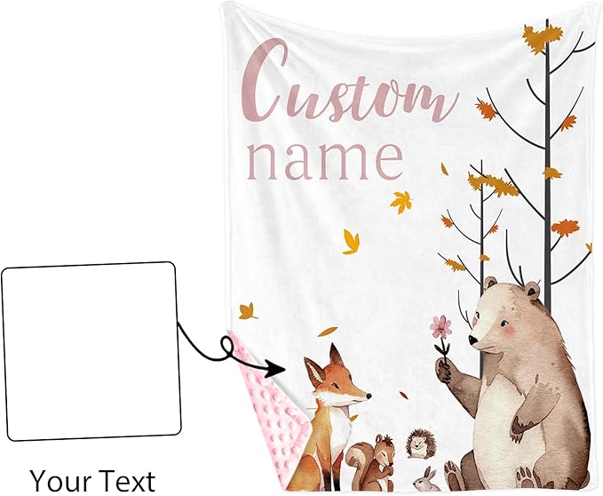Personalized Baby Blankets for Girls, Custom Name Fox Sika Deer Design Baby Blanket, Soft Receiving Blanket for Newborns and Toddlers, Ideal for Baby Showers and Nursery Decor