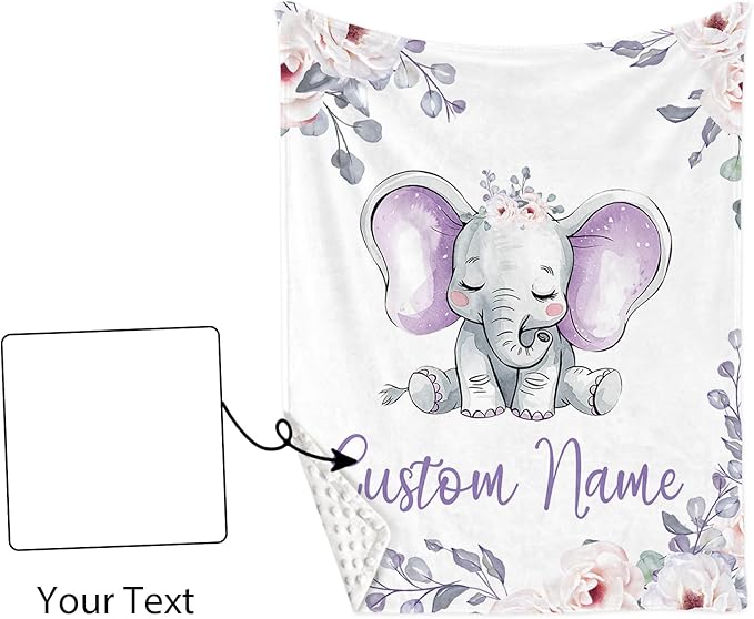 Custom Baby Crib Bedding Set - Light Purple Elephant Design Personalized Name Baby Nursery Bedding 3 Pcs Set - Chic Soft Blanket, Fitted Sheet, Room Rug for Newborns Boys Girls Gifts