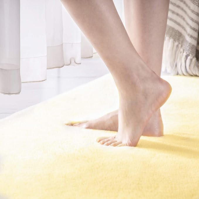 Ashler HOME DECO Ultra Soft Faux Rabbit Fur Chair Couch Cover Area Rug for Bedroom Floor Sofa Living Room Yellow 4 x 4 Feet