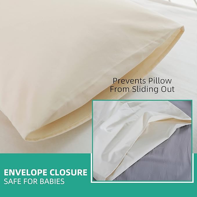 Lofe Organic Cotton Pillow Case - One Pack 16"x 22" Kids Pillow Cover - 300 TC Thread Count - Soft, Safe and Hypoallergenic - Off White