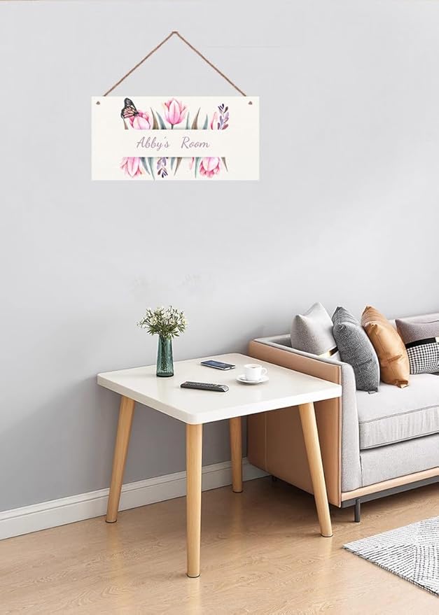 Personalized Sign Fantasy Butterfly Themed For Kids Room Nursery Door Decor,Custom Name Flowers Wall Art Decor Decorative Plate for Boys Bedroom Girls Room