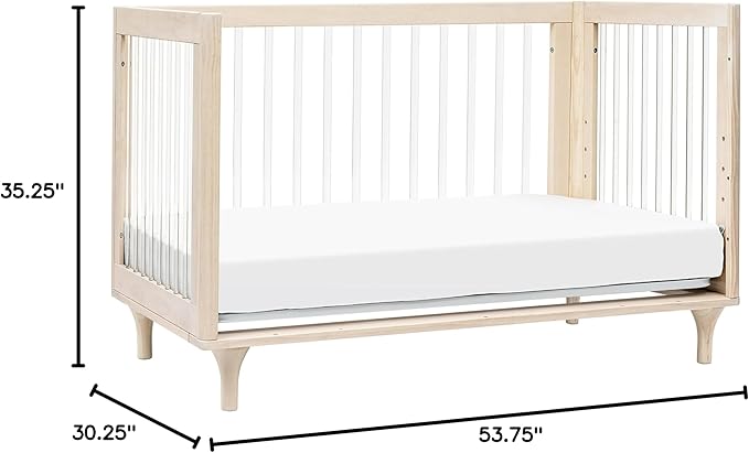Babyletto Lolly 3-in-1 Baby Crib Convertible to Toddler Bed & Daybed, GREENGUARD Gold Certified, 4 Adjustable Heights, Includes Toddler Conversion Kit, Made of 100% Solid Wood - Washed Natural/Acrylic