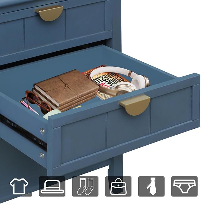 PElHONGET Nightstand with 2 Drawers, Accent End Table Mid Century Modern Side Table with Shelf Storage, Bed Night Stand with Metal Handles Wood for Bedroom, Living Room (Blue)