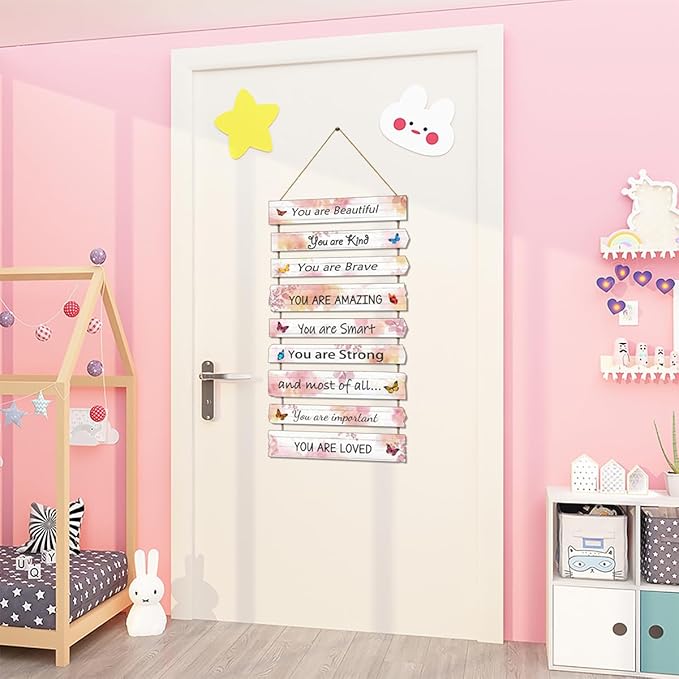 Butterfly Girls Room Decor, Pink Wall Decor for Baby Girl, Girl Bedroom Decor Art Signs, Trendy Stuff Decorations for Kids Nursery Bed Room Dorm Classroom Bathroom