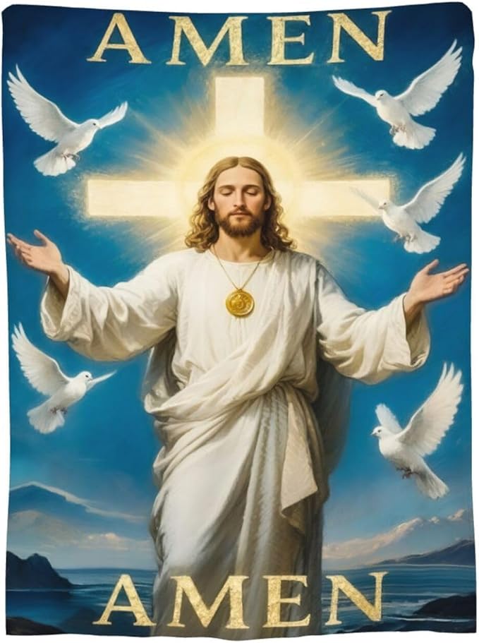 Jesus Blanket Christian Throw Blanket God Faith Religious Soft Cozy Fleece Fuzzy Stuffed Plush Flannel Gifts for Girls Women Boys Kids Adults 40''x50''