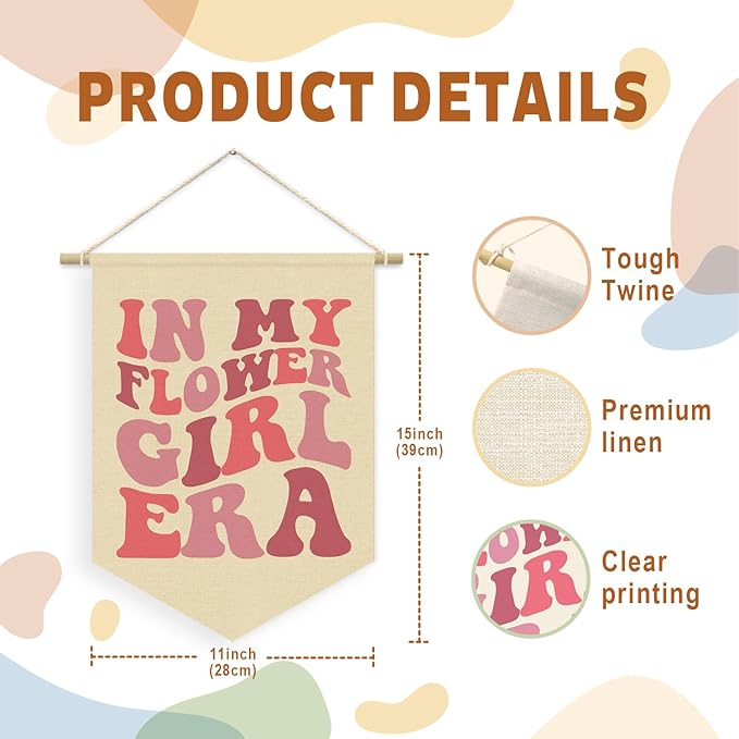 Bridal Wedding Party Banner, In My Flower Girl Era Pennant Flag, Wedding Girl Retro Wavy Groovy Wall Hanging Decor