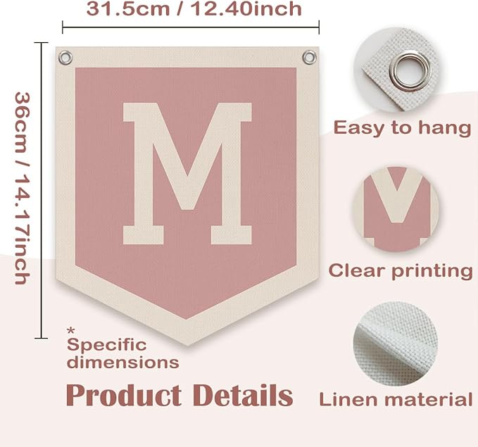 Lacama Pink Initial Personalized Preppy Banner, Baby Shower Decor Gifts, Wall Decor for Women Teen Girl, Vintage Room Decor Toddler Room Bedroom Playroom Front Door Birthday Gift(M)
