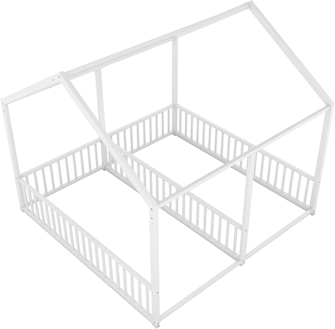 Harper & Bright Designs Metal Twin Size House Platform Bed Frame for Boys Girls Kids Adults Toddler, Two Shared Beds, White