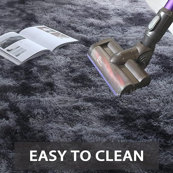 Fluffy Rug 8x10 for Living Room - Large Grey Plush Shag Area Rugs for Bedroom - Modern Non-Slip Soft Shaggy Floor Carpet for Home Dorm Kids Room (Black and Grey)