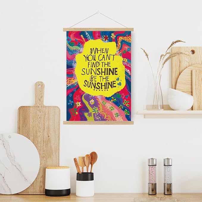 Qswo Inspirational Quotes Wall Decor,Be The Sunshine Positive Wall Art Poster Hanger Frame,Motivational Hanging Canvas Wall Decor for Women Girl Room Home Office