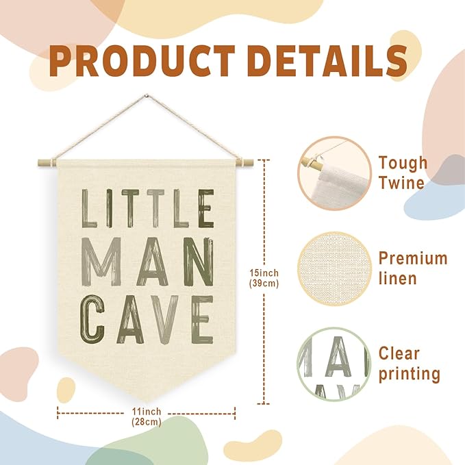 Sage Green Wall Decor, Little Man Cave Sign for Boys, Boy Nursery Decor, Boys Room Wall Hanging Pennant Flag Banner Decor for Nursery Classroom Playroom Kids Room, Playroom Essentials