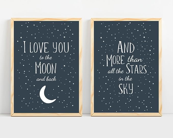 VUVUKU Space Nursery Print Themed Baby Boy Room Decor Outer Kids Wall Art I Love You To The Moon And Back Playroom