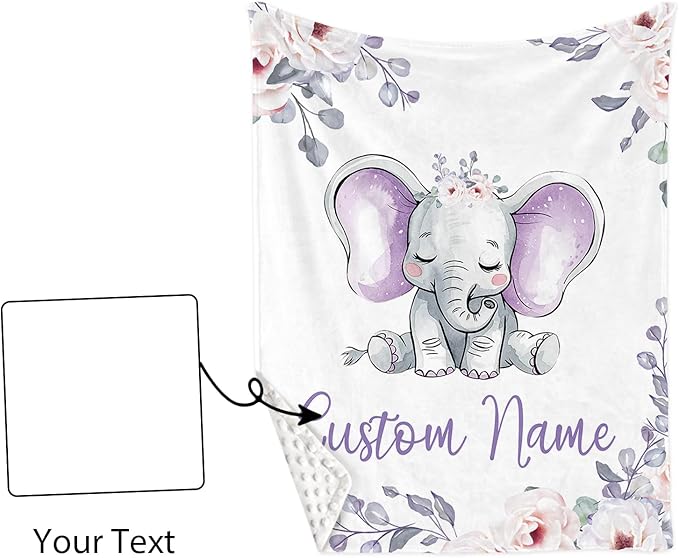 Custom Baby Crib Bedding Set,Personalized Name Light Purple Elephant Nursery Bed Set 4 Piece,Baby Blanket Fitted Sheet Nursery Rug Wall Art Set,Custom Room Decor Idea Gift for Newborns Boys Girls
