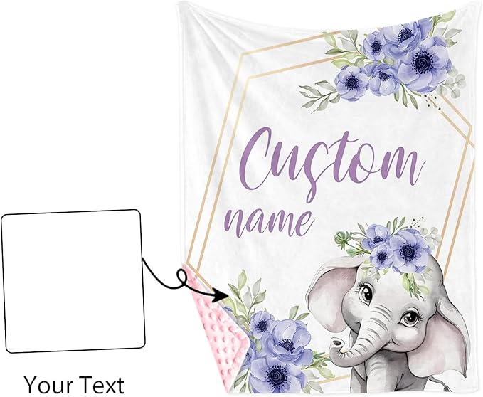 Personalized Baby Blankets for Girls, Custom Name Purple Flower Elephant Design Baby Blanket, Soft Receiving Blanket for Newborns and Toddlers, Ideal for Baby Showers and Nursery Decor