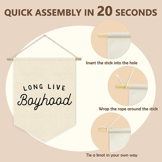 Boy Room Decor,Long Live Boyhood Canvas Banner Nursery Playroom Wall Decor for Boys Bedroom Toddler Decorations Teen Boy Room Decor,Playroom Decor Wall Hanging Flag 15x11 Inch(White)