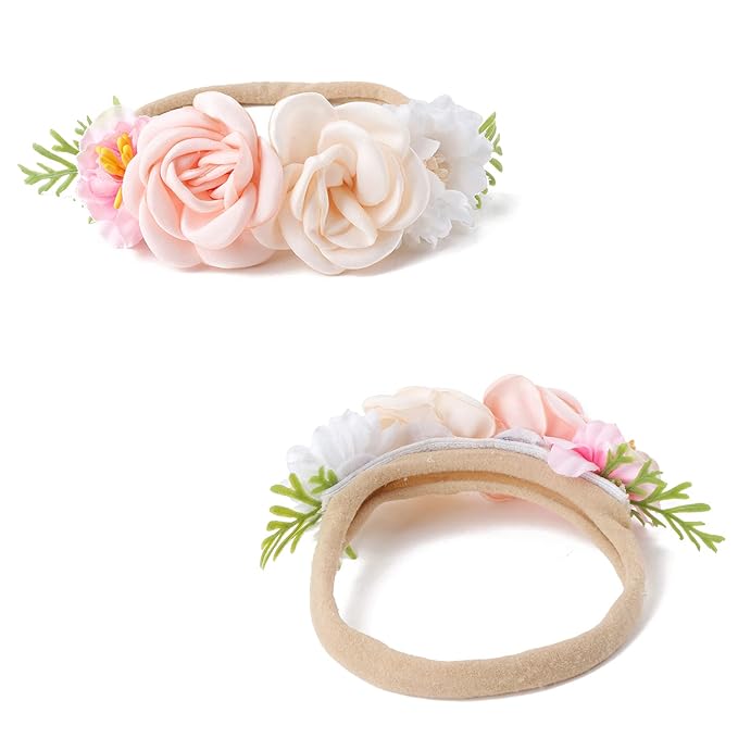 cherrboll 3pcs Baby Girl Headbands Flowers, Super Soft & Stretchy Nylon Floral Hairbands for Newborn Toddler