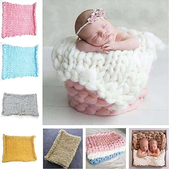 Newborn Photography Props Blanket, 50 * 50cm Hand-Knitted Crochet Newborn Photography Props Blanket Basket Filler Newborn Baby Photography Props for Boys Girls