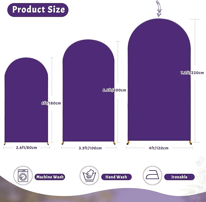 Purple Arch Cover 7.2FT Spandex Fitted Wedding Arch Stand Covers Round Top Chiara Arch Covers Stretchy Backdrop Cover for Birthday Party Ceremony Banquet Decoration