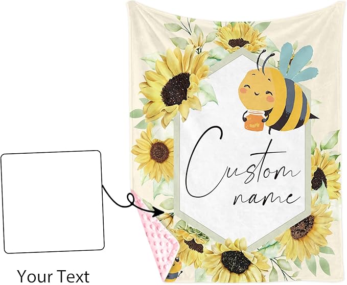Personalized Baby Blankets for Boys Girls, Custom Name Yellow Bee Design Baby Blanket, Soft Receiving Blanket for Newborns and Toddlers, Ideal for Baby Showers and Nursery Decor