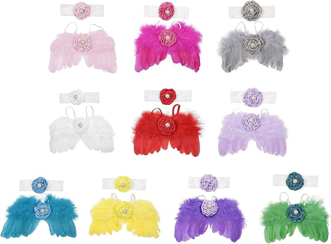 2Pcs Baby Photoshoots Angel Costume Wing Pearl Flower Headband Photo Posing Props Photography Suit Newborn Shower Gift Baby Angel Costume