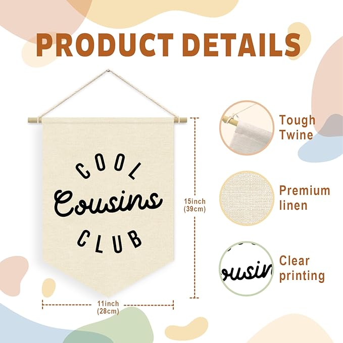 Cool Cousins Club Pennant Flag Banner, Boy Girl Cousin Decor, Baby Gift Shower, Wall Hanging Pennant Flag Banner Decor for Playroom Nursery