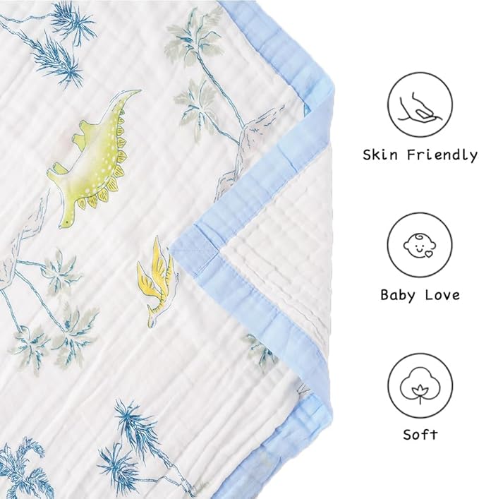 BATTILO PTY 6 Layer Muslin Baby Blankets, Nursery Blankets for Boys Girls, Swaddle Blankets Babt Blanket Neutral Soft Lightweight Toddler and Kids Throw Blanket(Dinosaur)