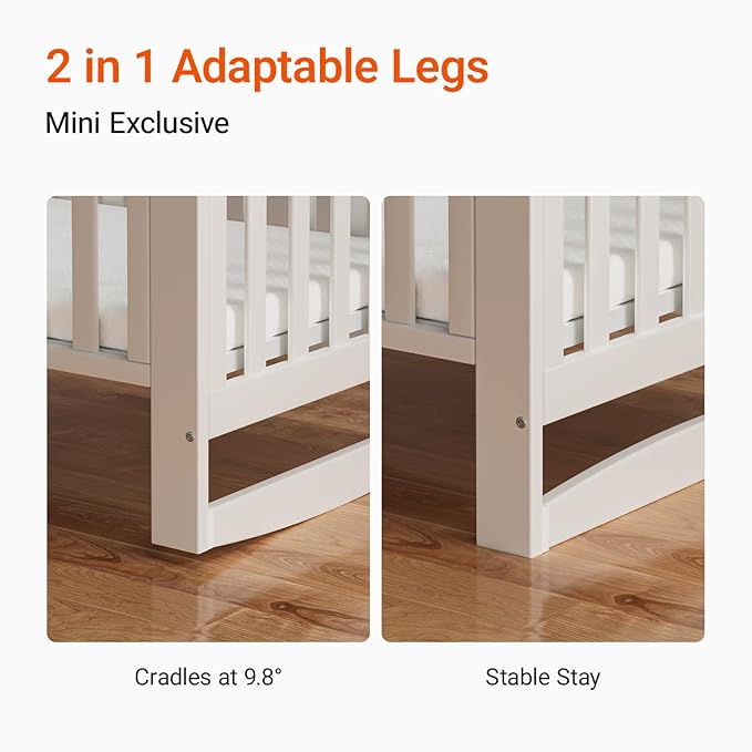 MAMAZING EvoNest Baby Crib, 11 in 1 Convertible Mini Crib with Wheels, 100% New Zealand Wood Growing Bed, 4 Adjustable Mattress Height, White