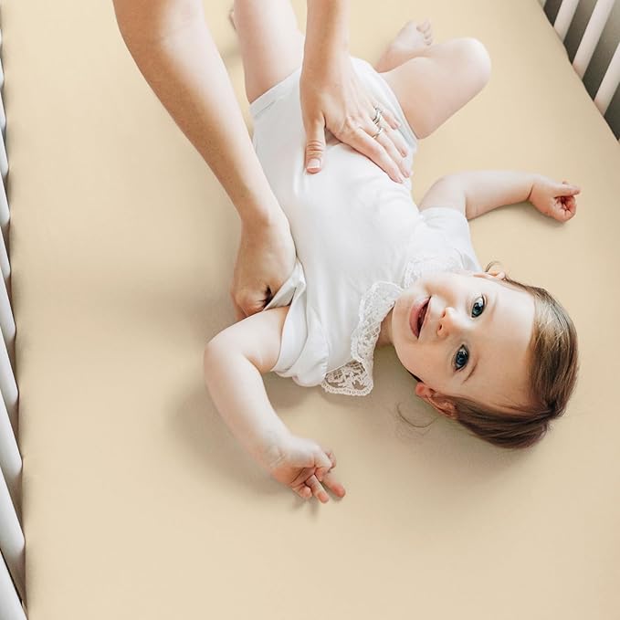 KeaBabies 2-Pack Baby Crib Sheets for Boys, Girls - 52x28 Viscose Derived from Bamboo Toddler Bed Sheets Neutral, Fitted Crib Mattress Cover for Standard Baby Bedding, Soft & Cozy (Khaki)