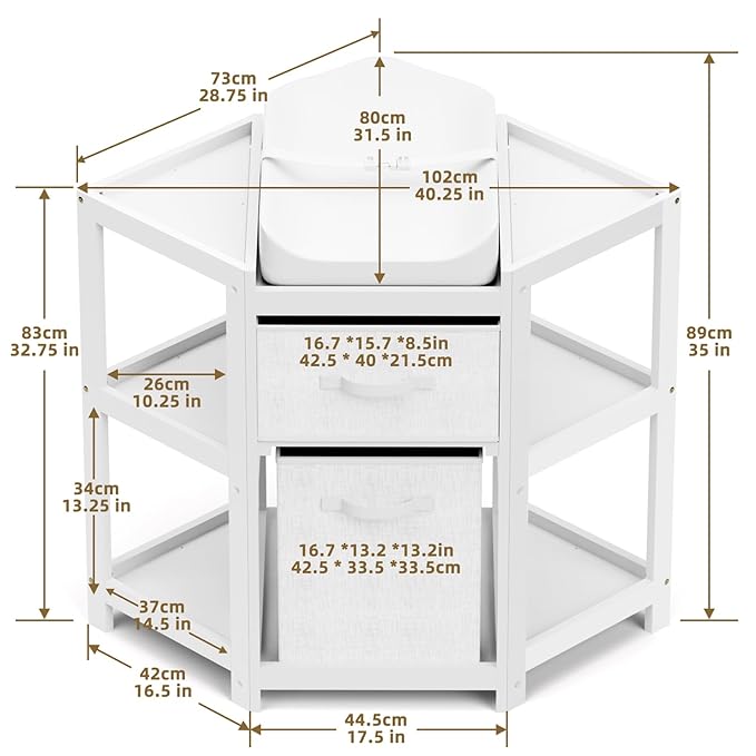 XJD Changing Table, Corner Baby Changing Table Dresser with 2 Storage Drawers, Diaper Changing Station with Pad for Nursery