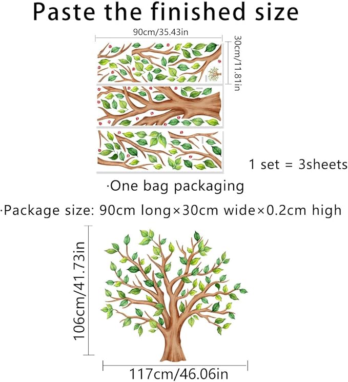Runtoo Large Tree Wall Decals Green Plants Jungle Wall Stickers for Kids Room Classroom Nursery Bedroom Home Decor