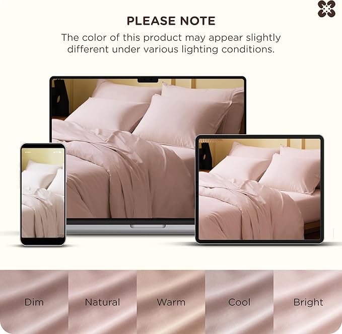 Bedsure Cooling Duvet Cover King Size, Cotton & Rayon Derived from Bamboo Blend Duvet Cover Set for Hot Sleepers,Ultra-Soft, Breathable & Lightweight Home Bedding for All Seasons (Petal Pink,104"x90")