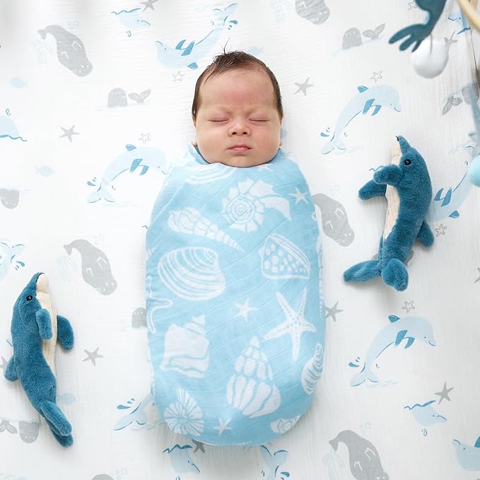 Momcozy Muslin Swaddle Blankets, Ultra Soft Neutral Registry Essentials, Marine Sea Sprite Magic, Breathable Large 47'' x 47'' Newborn Boys Girls Receiving Blanket