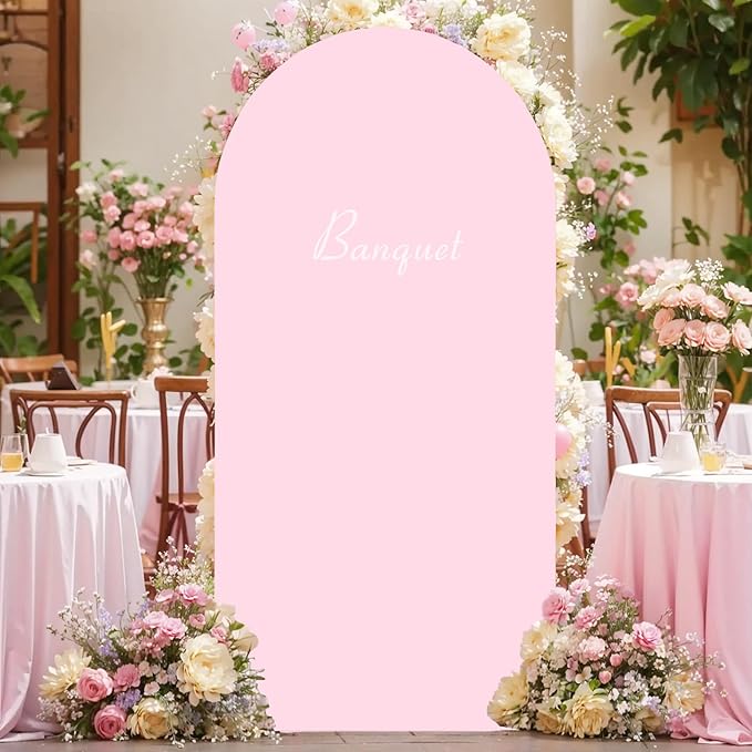 7.2FT Baby Pink Arch Cover,Spandex Fitted Wedding Arch Stand Covers Round Top Chiara Backdrop Cover for Birthday Party Ceremony Banquet Decoration
