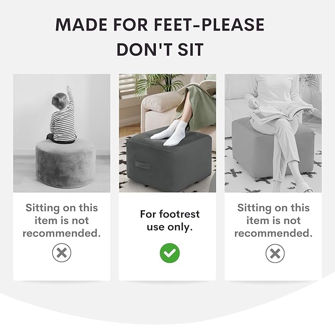 MeMoreCool Square Stuffed Pouf Ottoman Foot Rest, Floor Pouf Foot Stool with Foam Chunk Filling, Soft Stuffed Ottoman Footrest for Living Room, Dark Grey