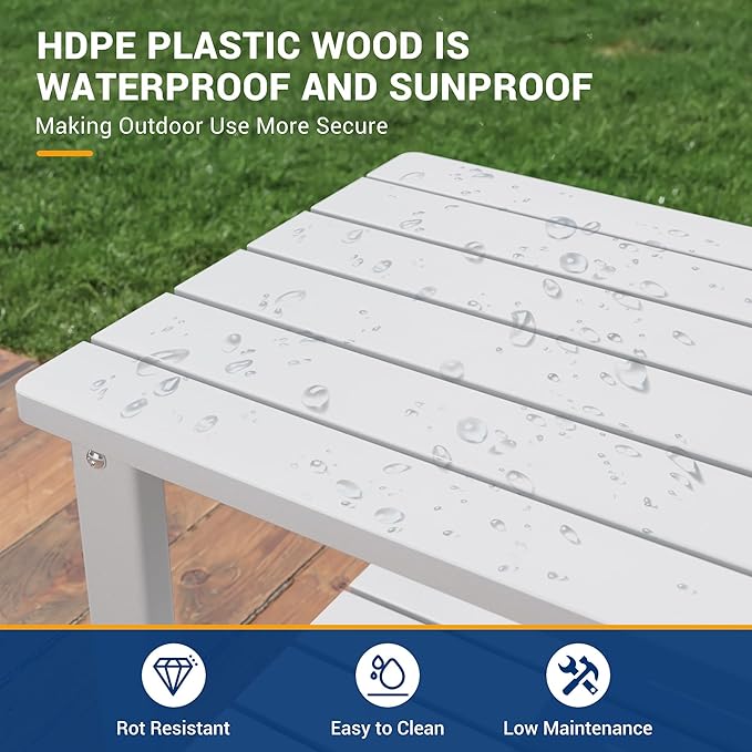 UDPATIO 2-Tier Side Table, 19x16x17.8 in, White, Adirondack End Table, Indoor & Outdoor Use